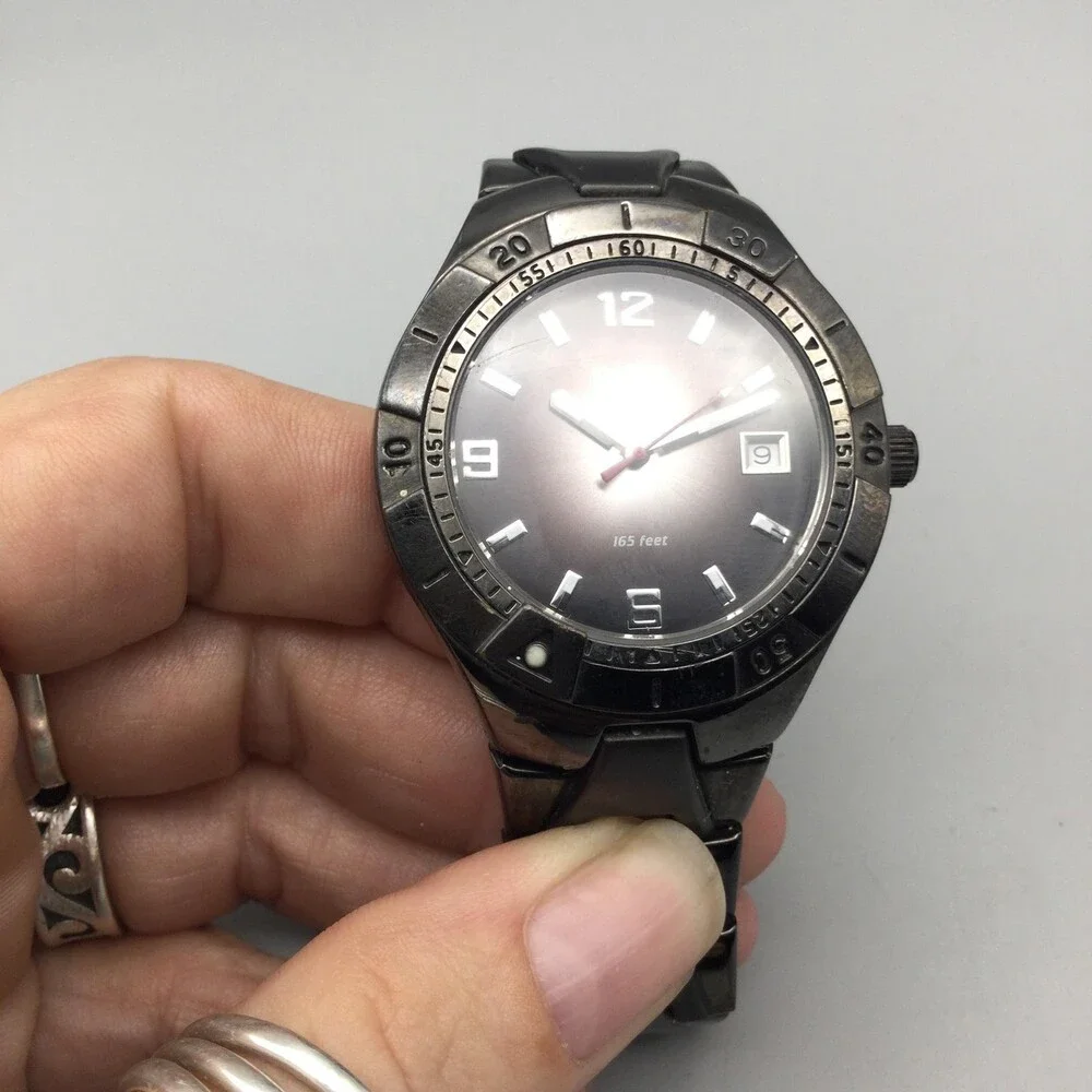 Relic Wet ZR11811 Mens Watch 40mm Black Dial Stainless Date New Battery 8.25